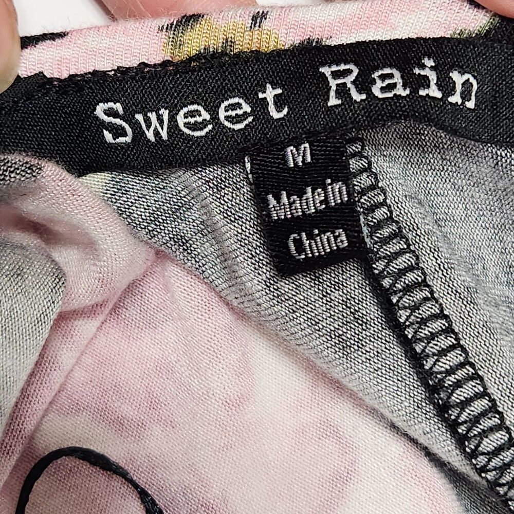 Sweet Rain Open Front Cardigan Womens M Boho Fringe Floral Kimono Black Pink - Picture 5 of 10